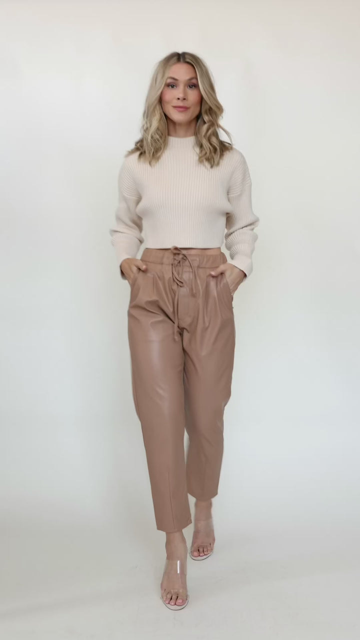 Evelyn Tan Faux Leather Joggers - Final Sale