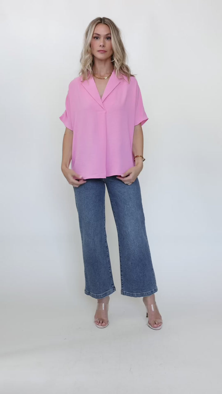 Ember Pink Collared Crinkled Blouse - Final Sale