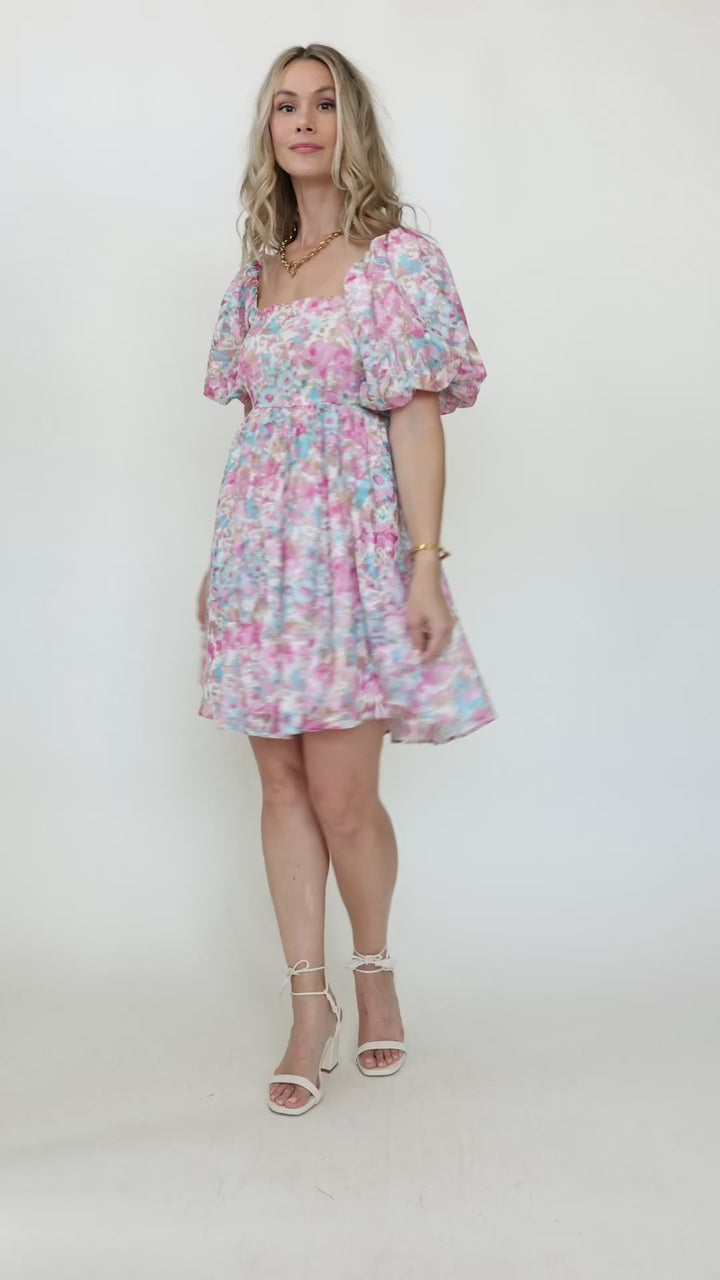 Celestia Blue/Pink Floral Mini Dress - Final Sale