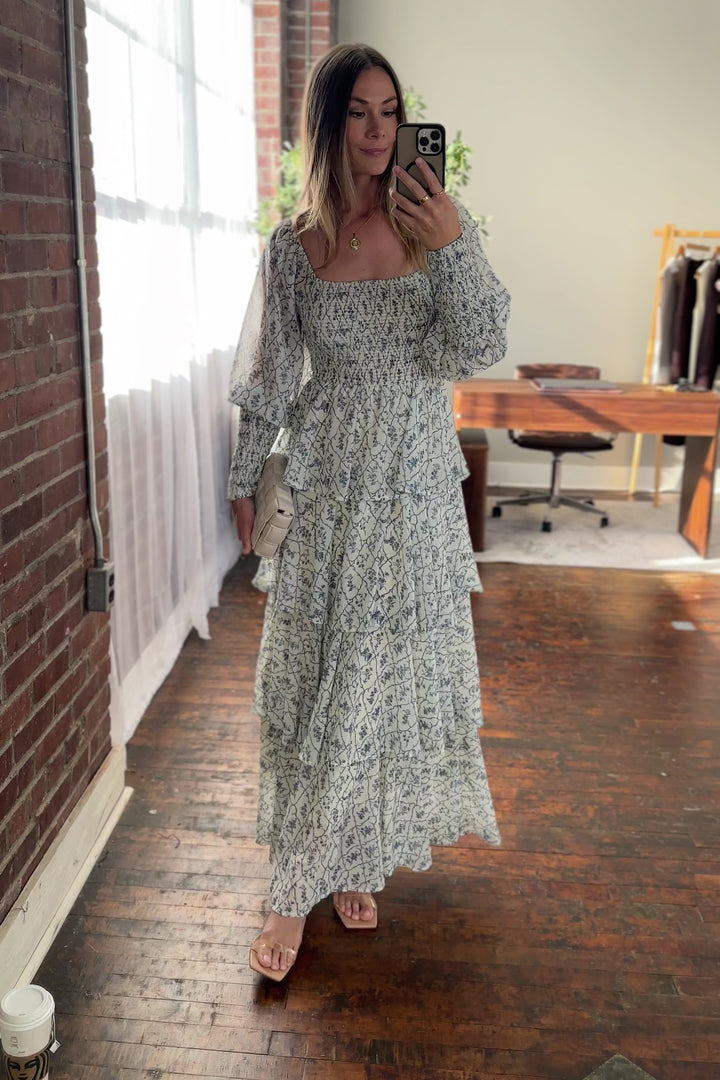Florence Cream Floral Tiered Maxi Dress