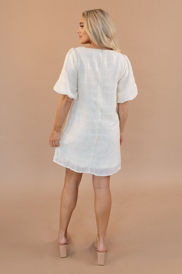 Ready To Shine Sequin Dress - Cream - JO+CO