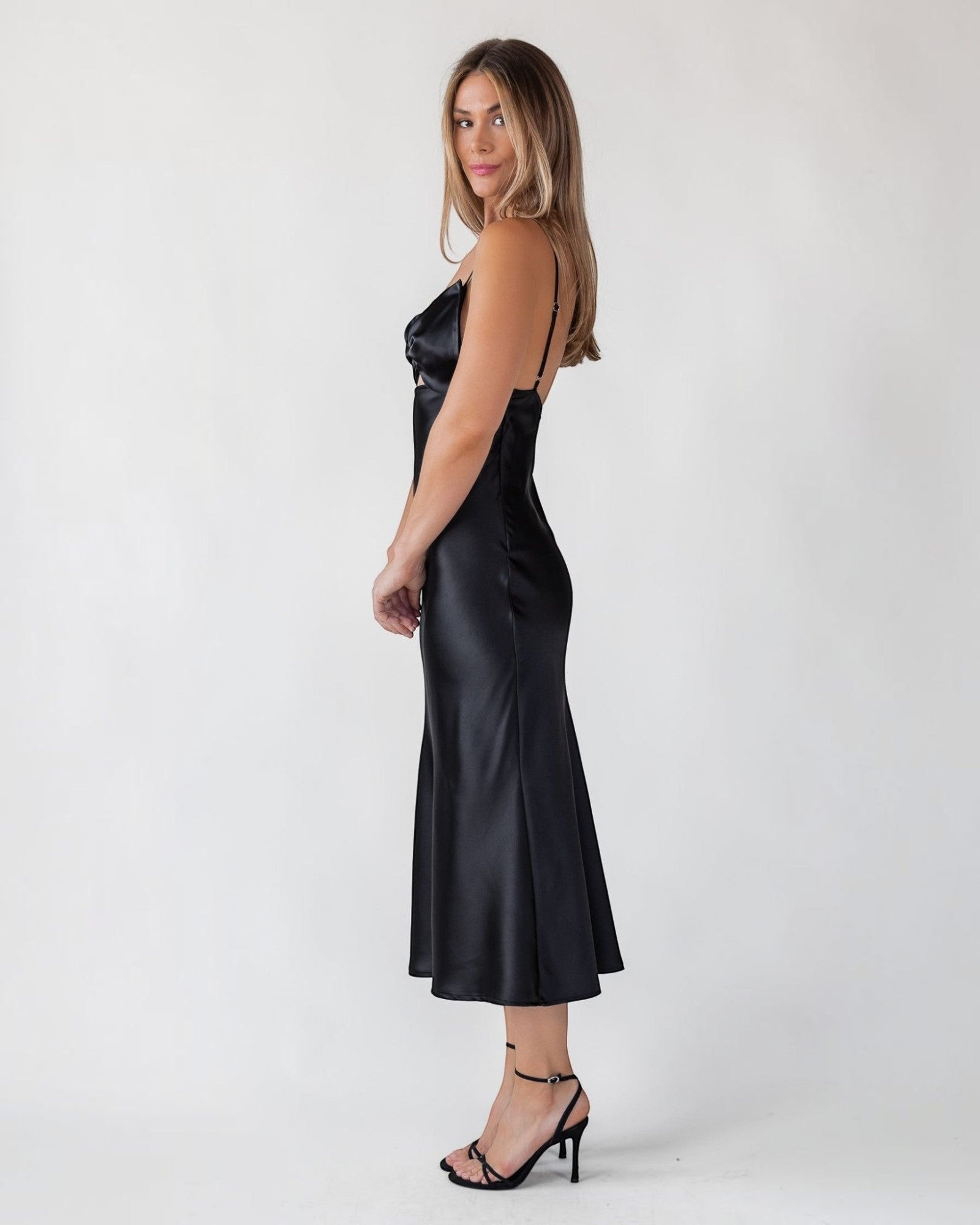 Romie Black Bow Cutout Midi Dress JO+CO Romie Black Bow Cutout Midi Dress JO+CO
