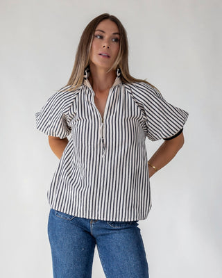 Rowan Black Stripe Half - Zip Top - JO+CO