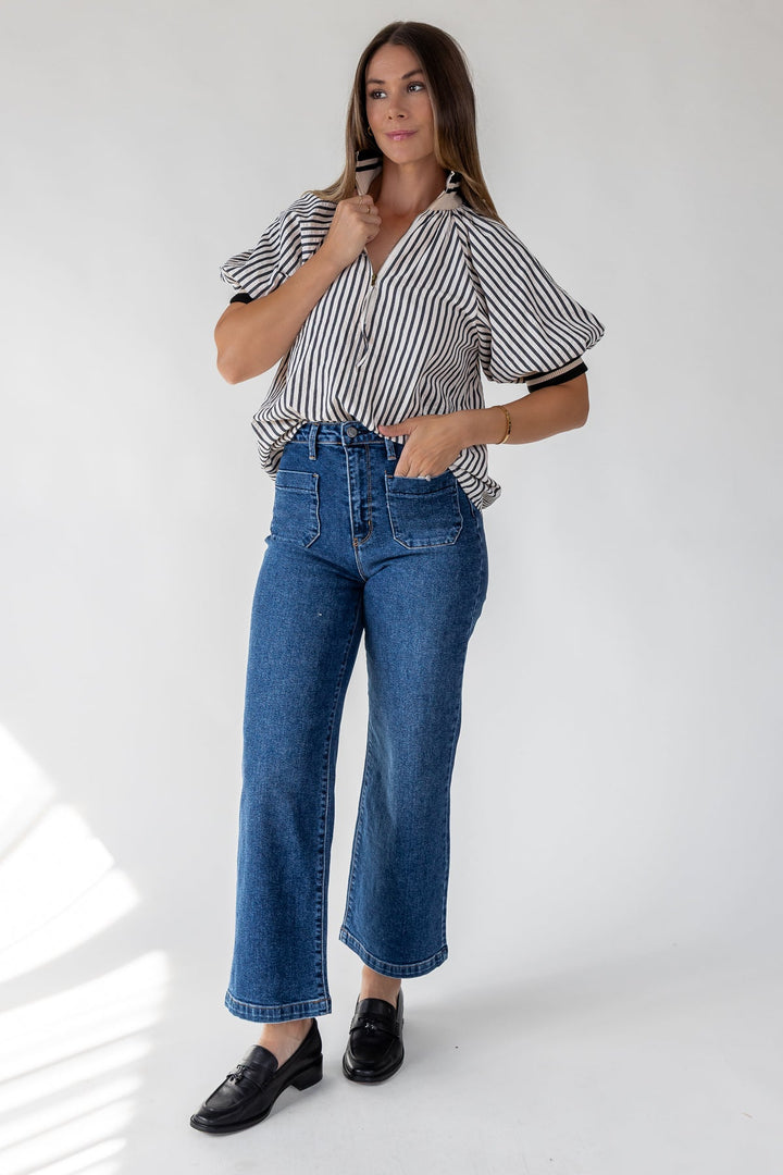 Rowan Black Stripe Half - Zip Top - JO+CO