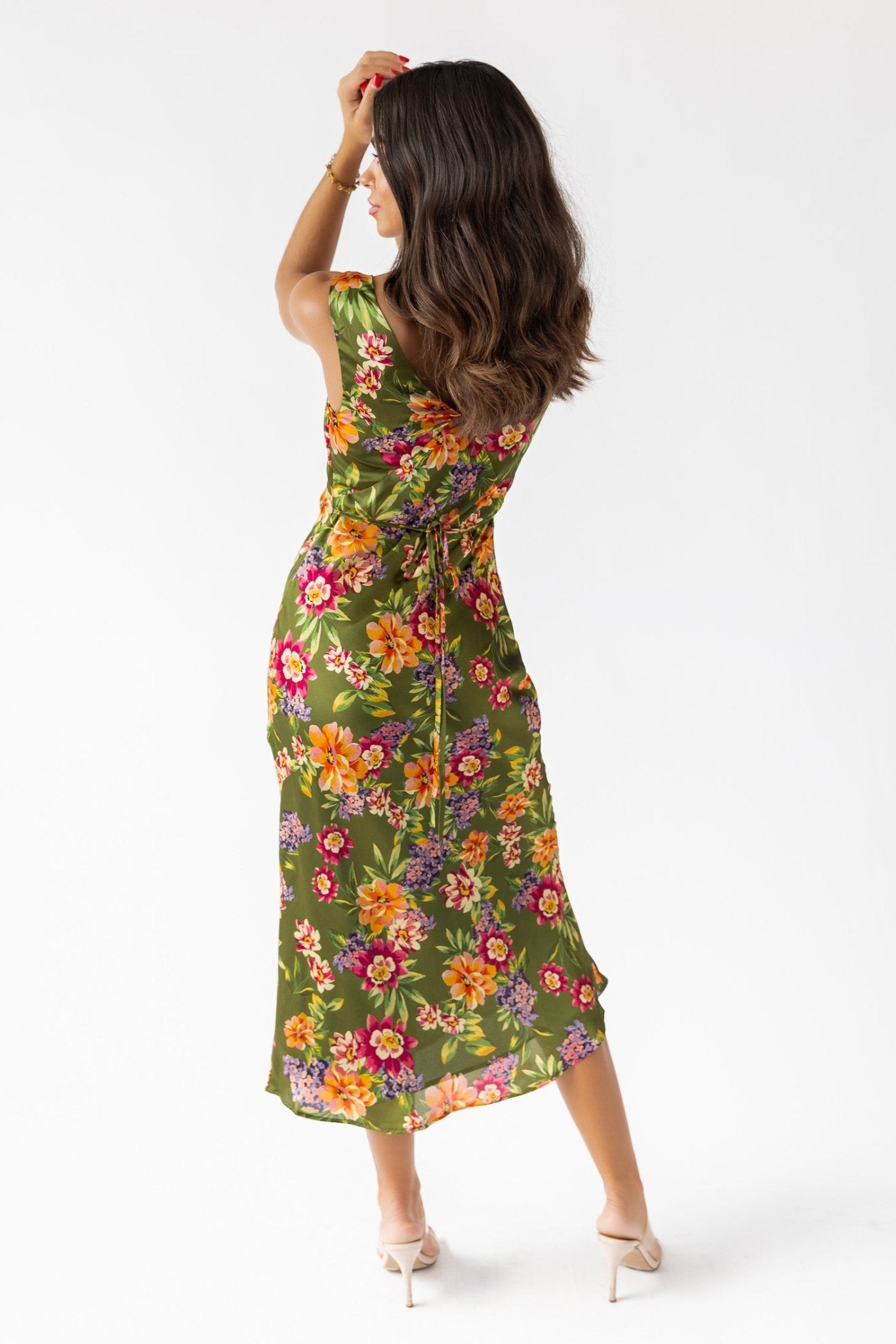 Sage Floral V - Neck Midi Dress - Final Sale - JO+CO