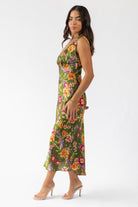 Sage Floral V - Neck Midi Dress - Final Sale - JO+CO