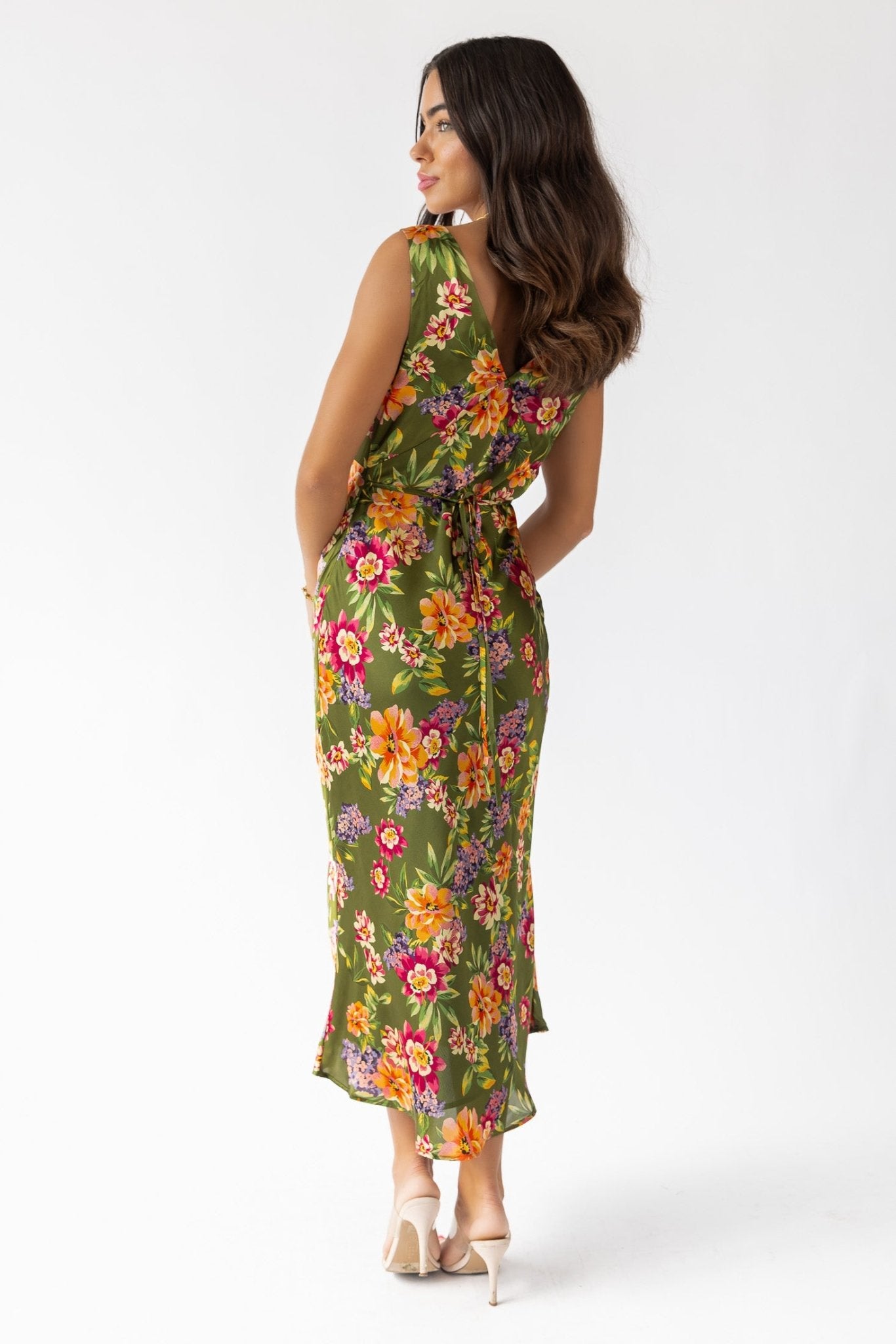 Sage Floral V - Neck Midi Dress - Final Sale - JO+CO