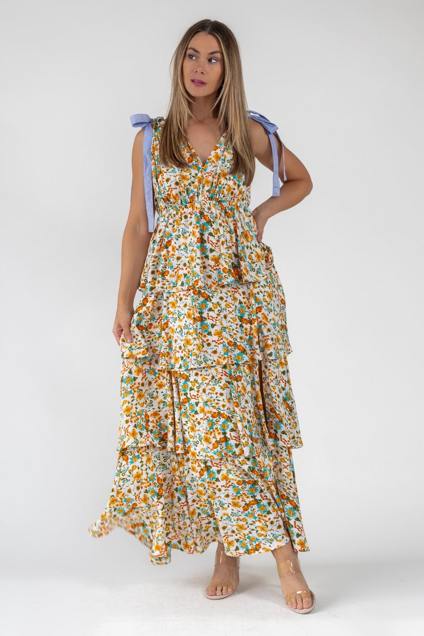 Shaina Cream Floral Maxi Dress - JO+CO M Shaina Cream Floral Maxi Dress - JO+CO M