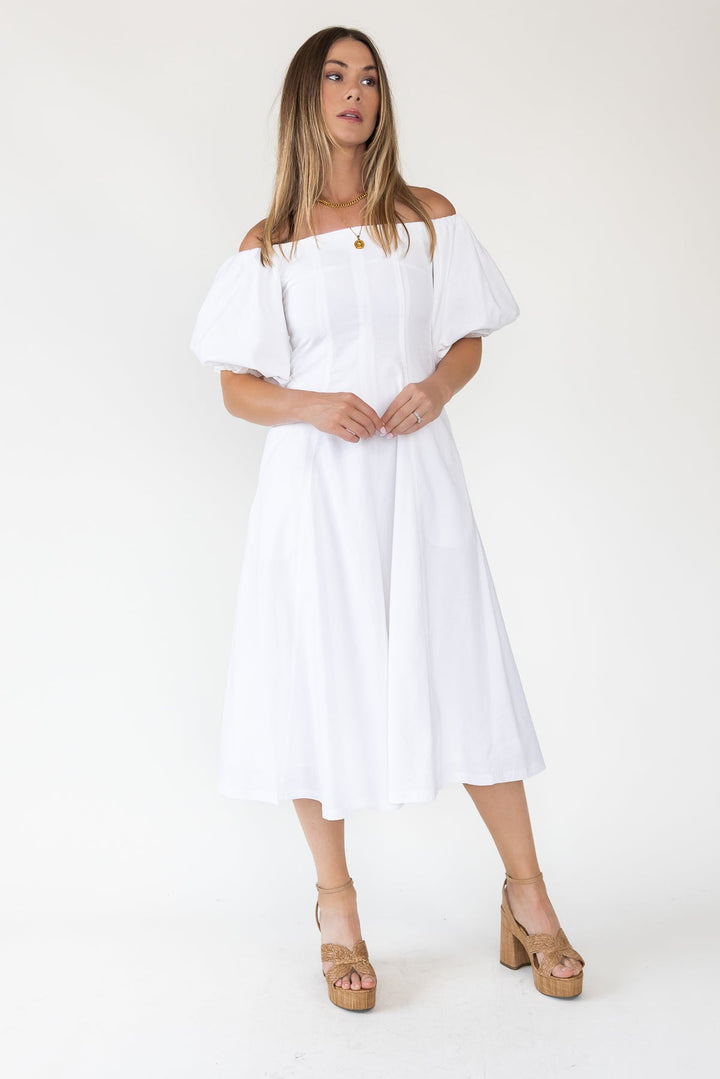 Sienna Ivory Off Shoulder Midi Dress - Final Sale - JO+CO
