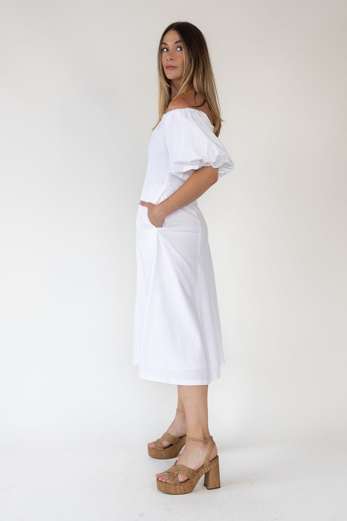 Sienna Ivory Off Shoulder Midi Dress - Final Sale - JO+CO
