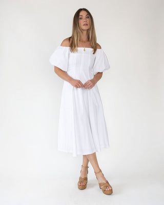 zurina off shoulder puff sleeve midi dress Eliya Off Shoulder Midi Dress- Orange