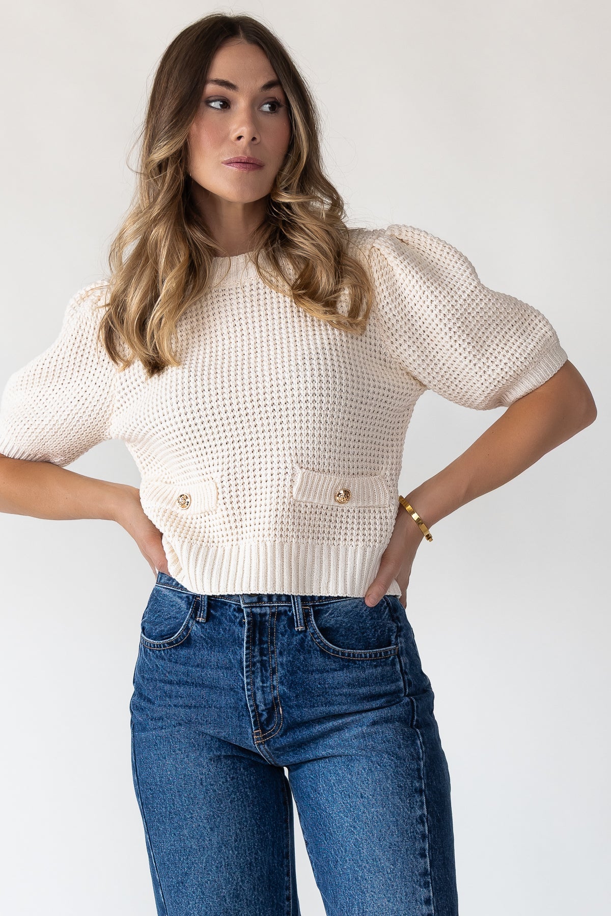Simone Cream Waffle Knit Sweater - Final Sale - JO+CO
