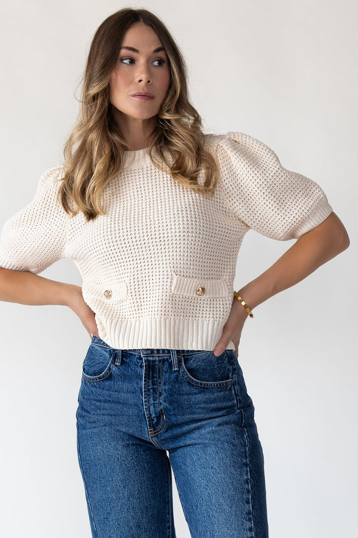 Simone Cream Waffle Knit Sweater - Final Sale - JO+CO