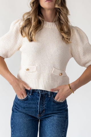 Simone Cream Waffle Knit Sweater - Final Sale - JO+CO