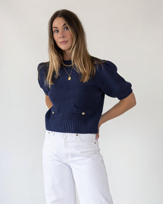 Simone Navy Waffle Knit Sweater - Final Sale - JO+CO
