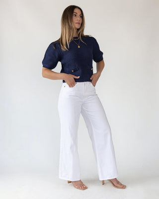 Simone Navy Waffle Knit Sweater - Final Sale - JO+CO