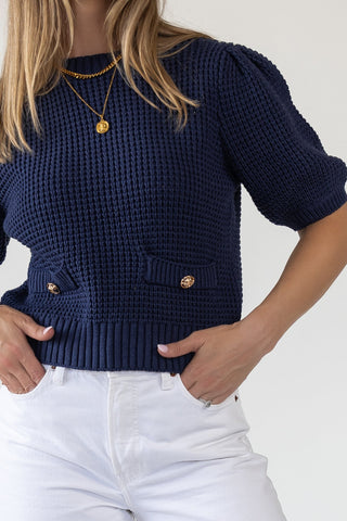 Simone Navy Waffle Knit Sweater - Final Sale - JO+CO