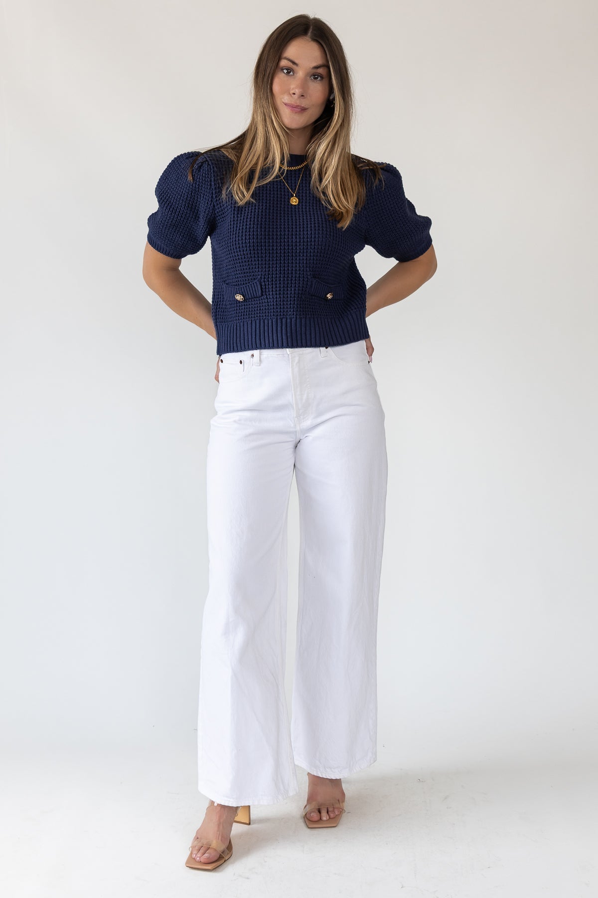 Simone Navy Waffle Knit Sweater - Final Sale - JO+CO