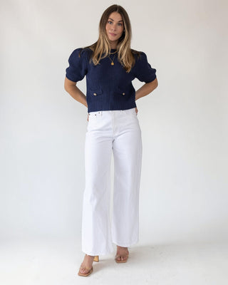 Simone Navy Waffle Knit Sweater - Final Sale - JO+CO