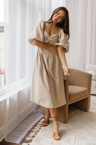 Skye Natural Knotted Embroidered Dress - Final Sale - JO+CO