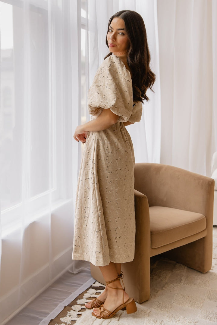 Skye Natural Knotted Embroidered Dress - Final Sale - JO+CO