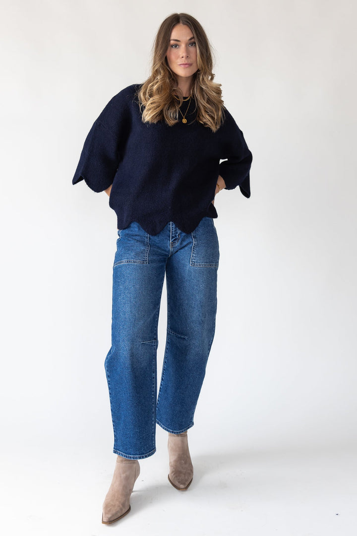 Sloane Navy Scallop Sweater - Final Sale - JO+CO
