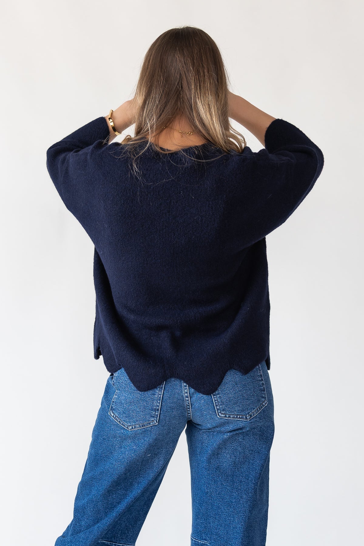 Sloane Navy Scallop Sweater - Final Sale - JO+CO