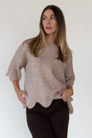 Sloane Taupe Scallop Hem Sweater - Final Sale - JO+CO