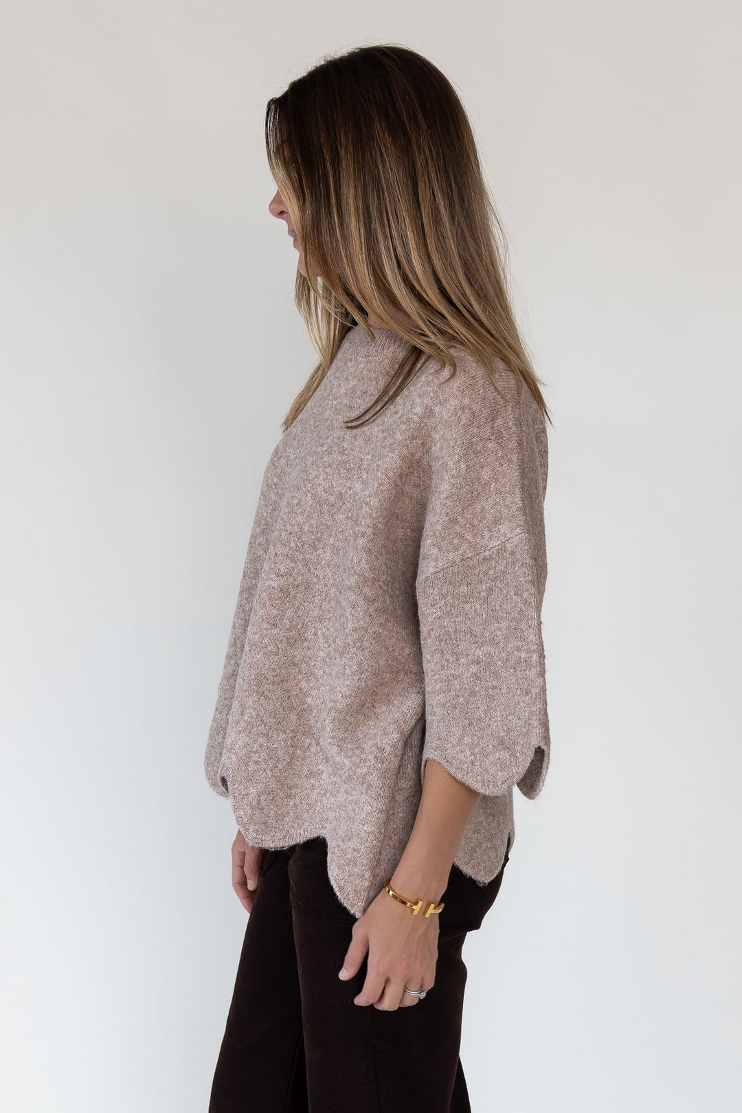Sloane Taupe Scallop Hem Sweater - Final Sale - JO+CO