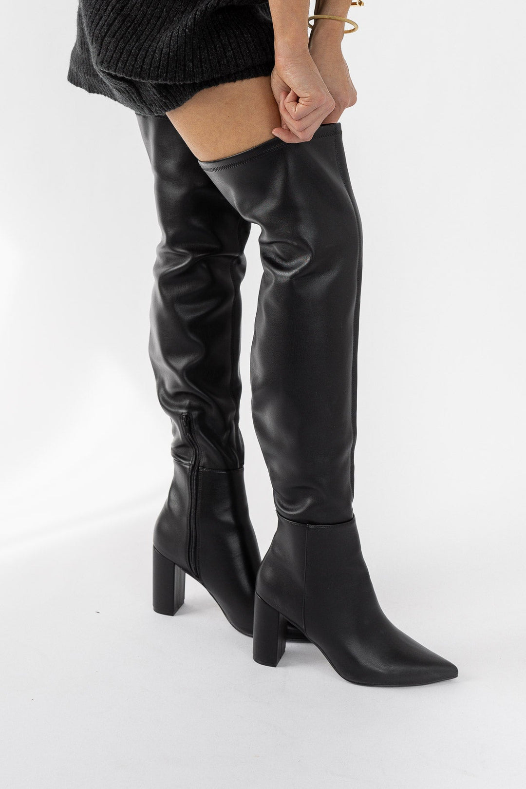 Strut On Through Faux Thigh High Boots - Black - JO+CO