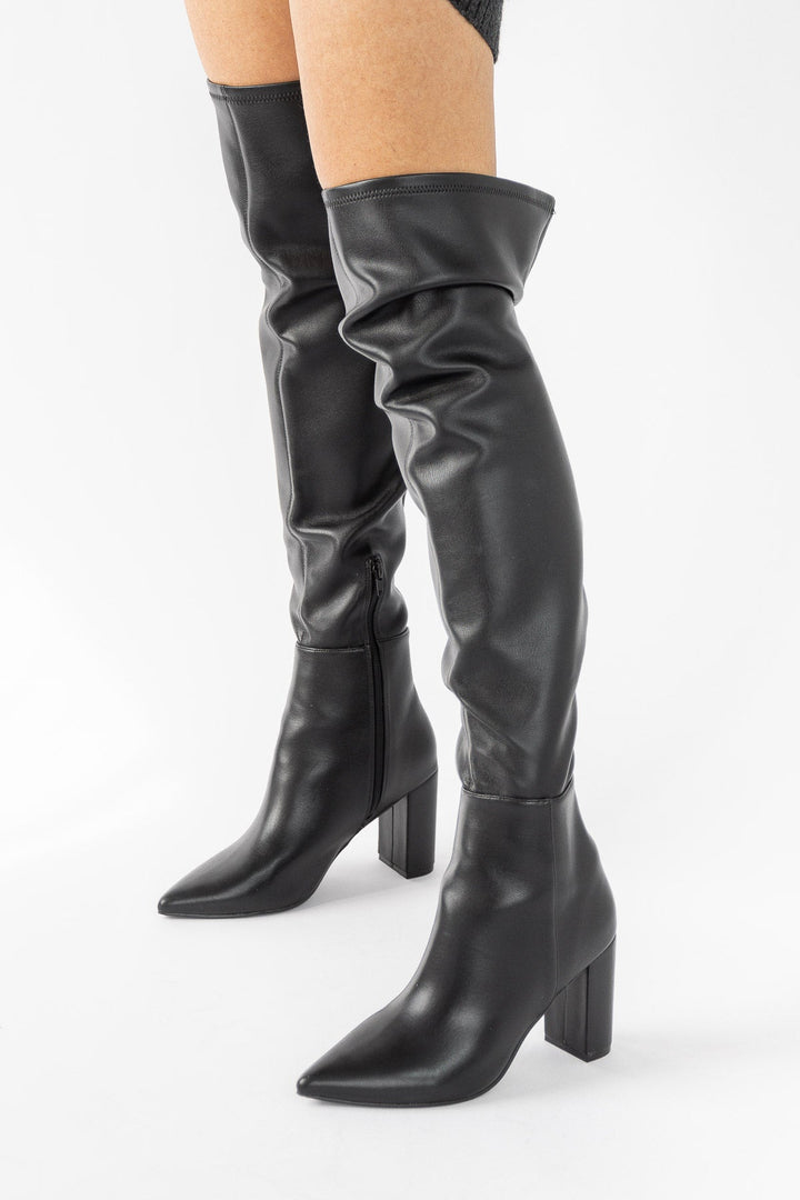 Strut On Through Faux Thigh High Boots - Black - JO+CO