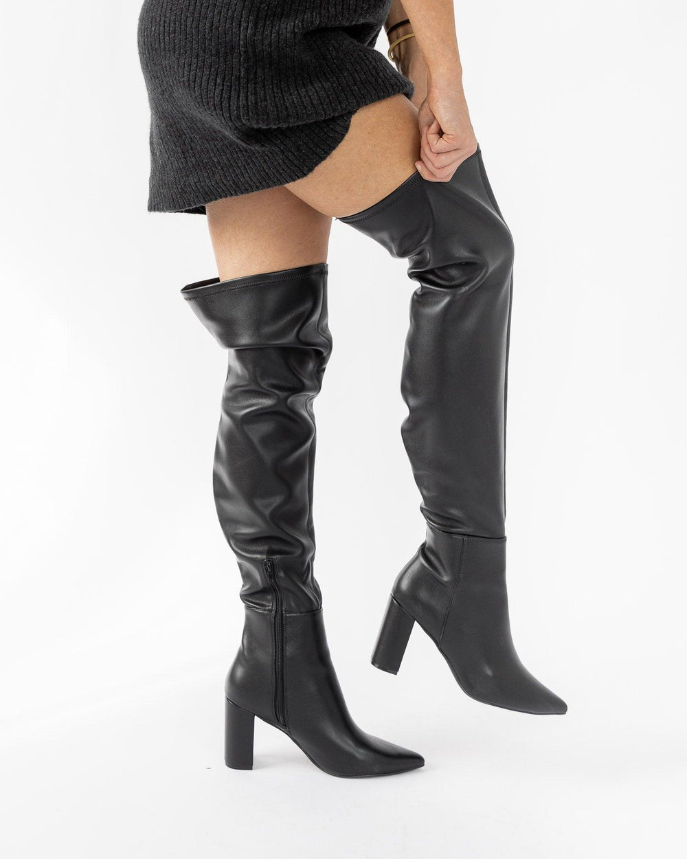 Strut On Through Faux Thigh High Boots - Black - JO+CO