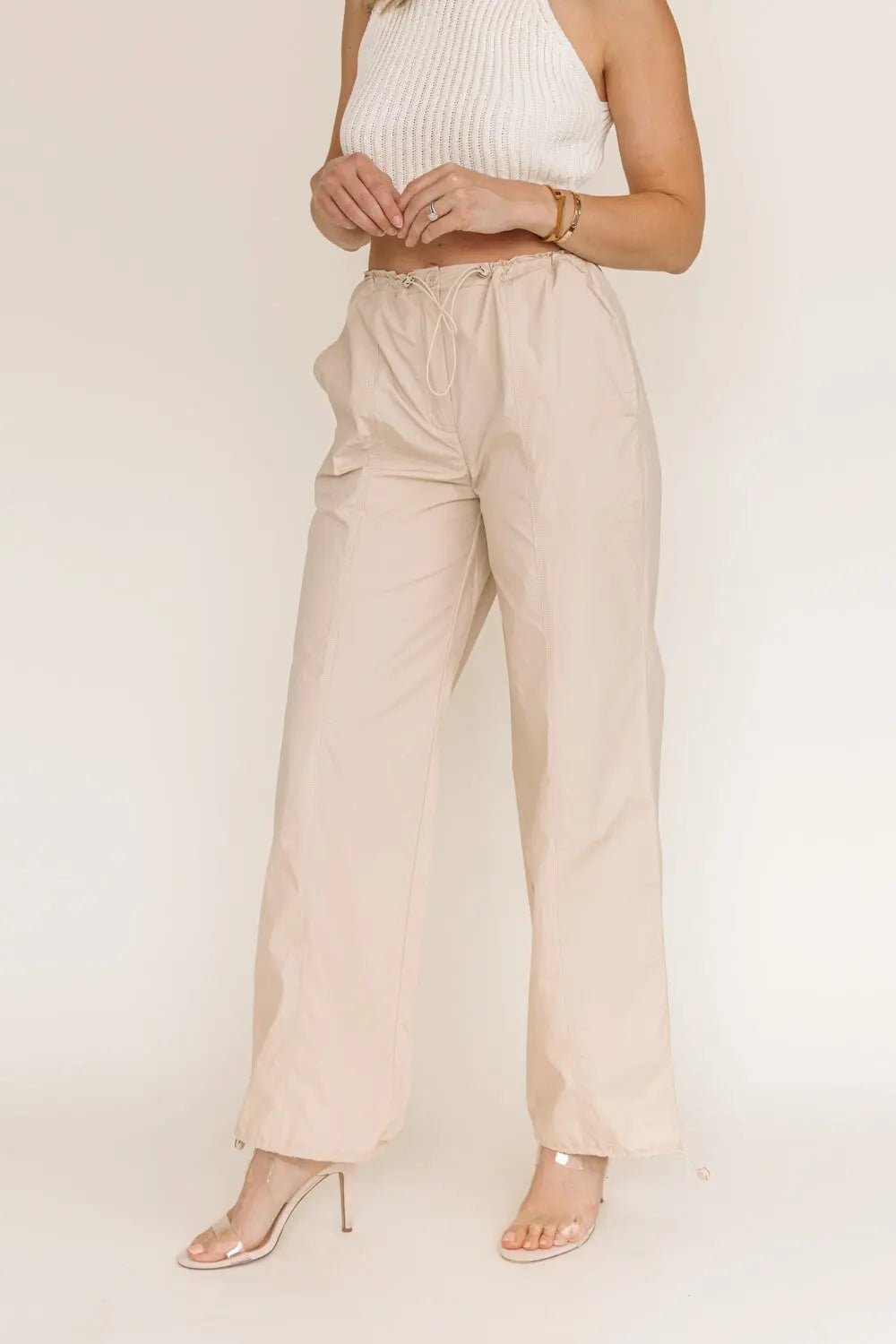 Style Swap Khaki Parachute Pants - JO+CO