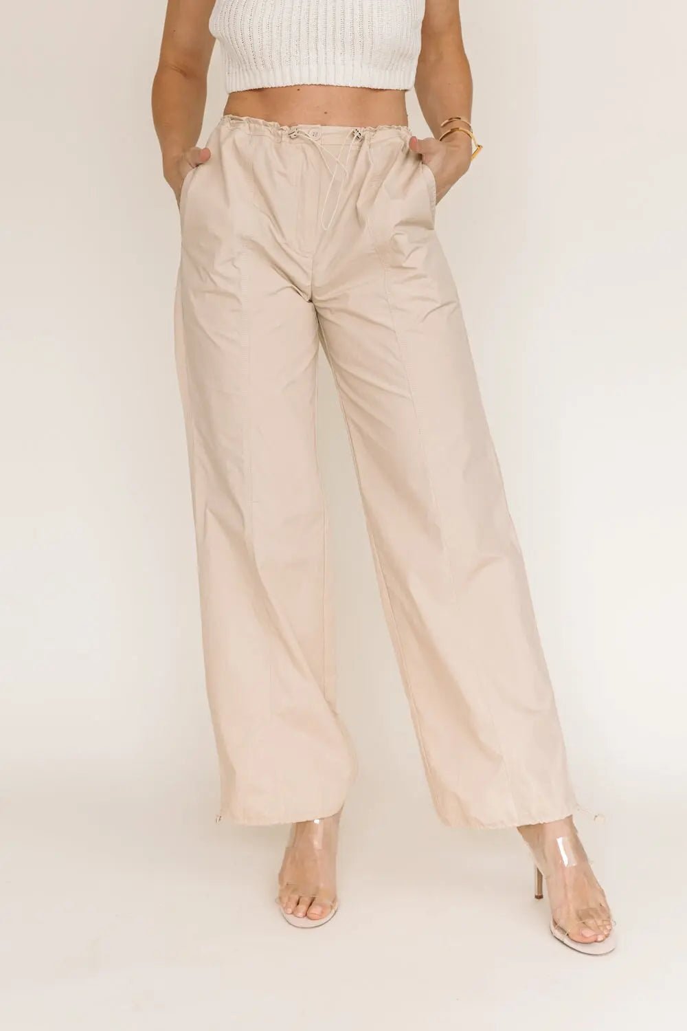 Style Swap Khaki Parachute Pants - JO+CO