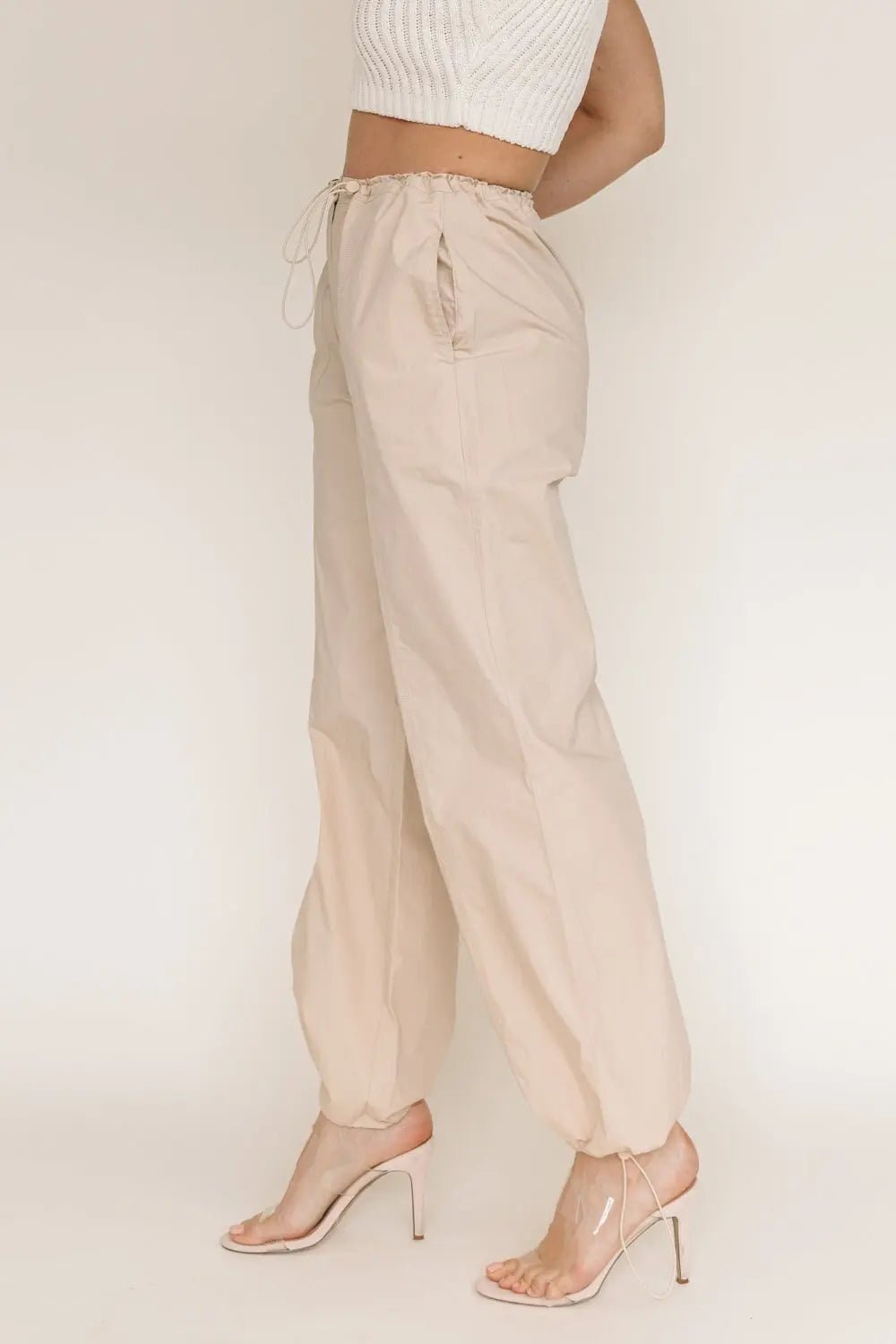 Style Swap Khaki Parachute Pants - JO+CO