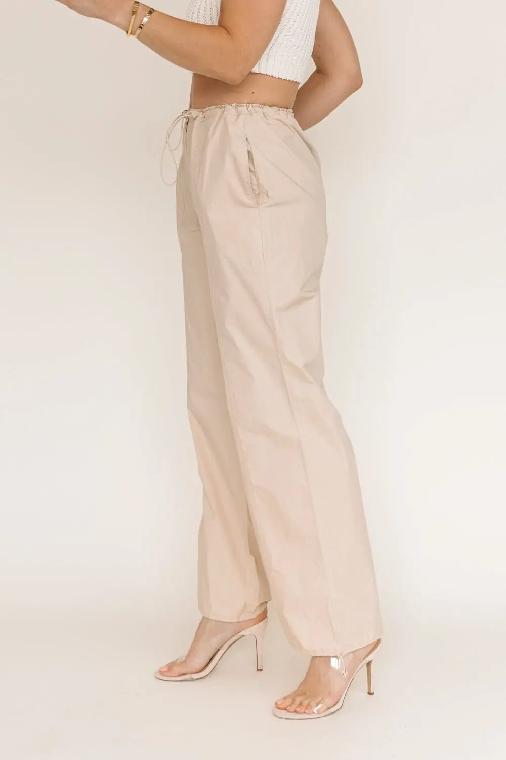 Style Swap Khaki Parachute Pants - JO+CO
