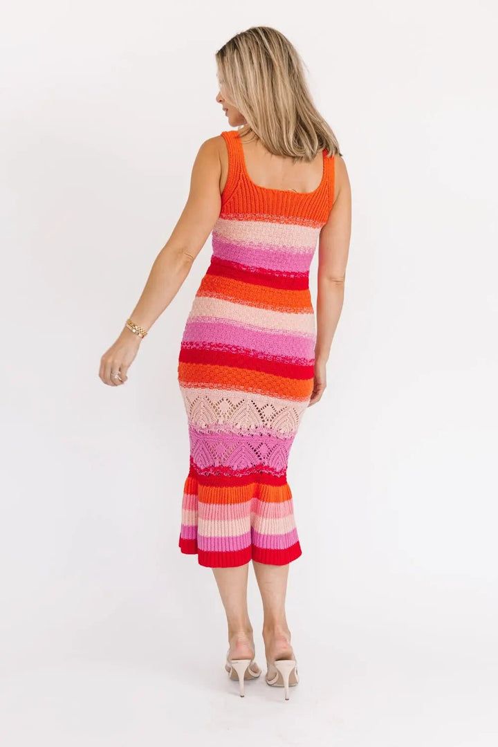 Sultry Sunset Striped Crochet Knit Dress - FINAL SALE - JO+CO