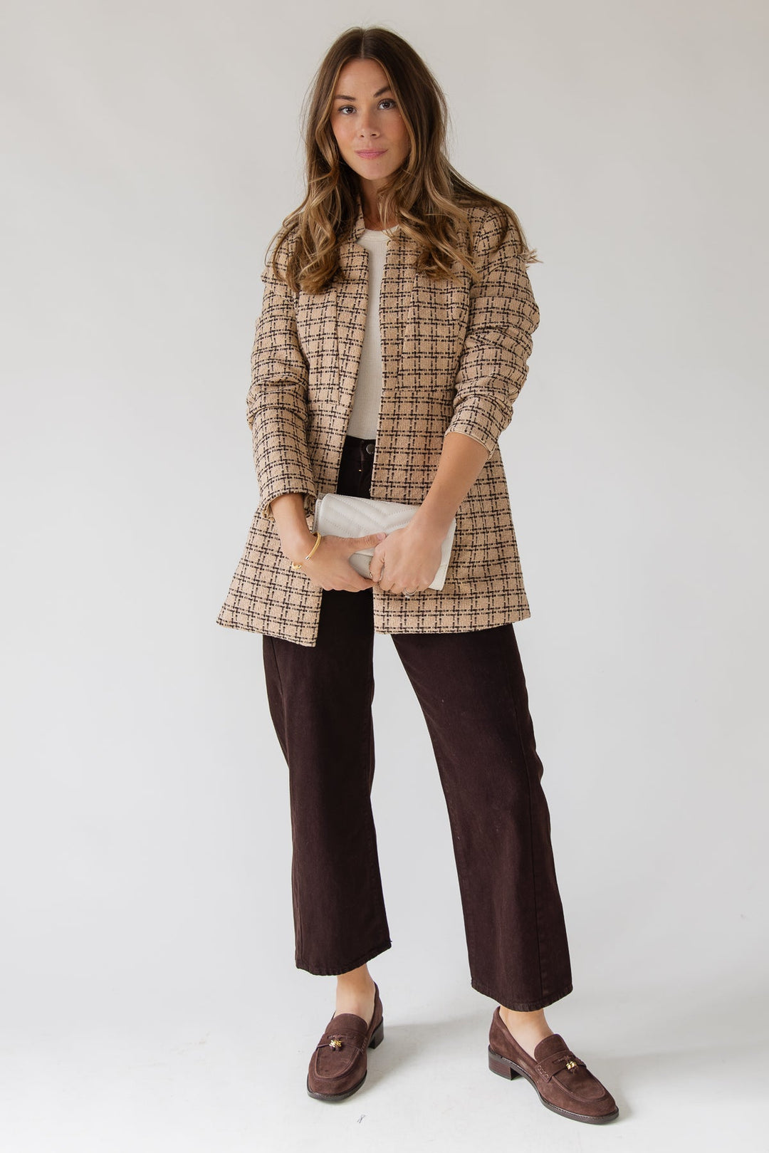 Sutton Grid Blazer — Camel Plaid - JO+CO