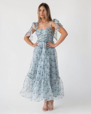 Sweet Serenade Green & Blue Floral Corset Maxi Dress