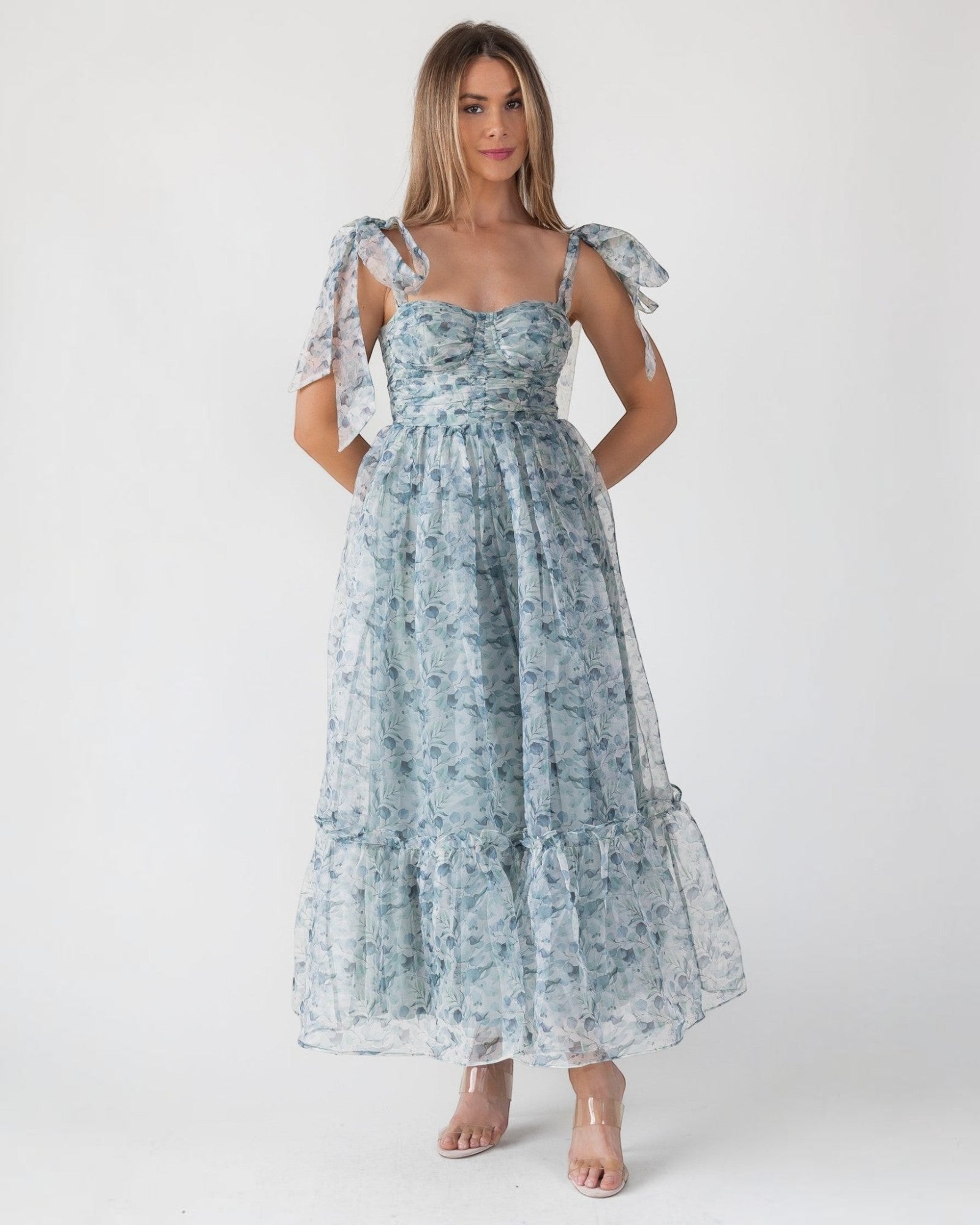 Sweet Serenade Green & Blue Floral Corset Maxi Dress Sweet Serenade Green & Blue Floral Corset Maxi Dress