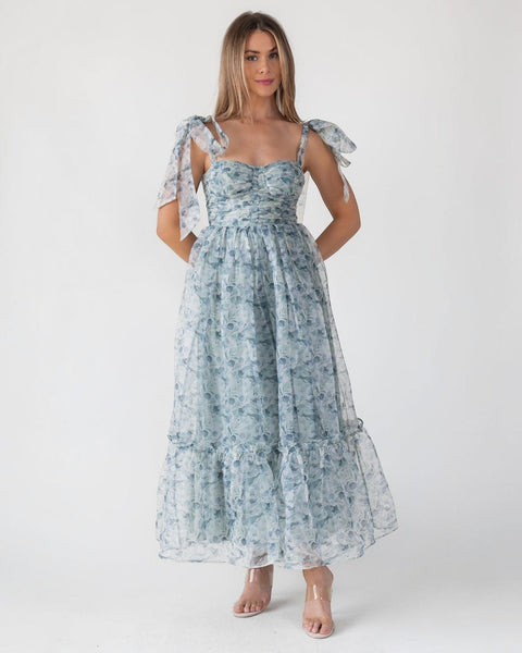 green floral corset dress Corset Midi Dress in Mint Green Floral Print