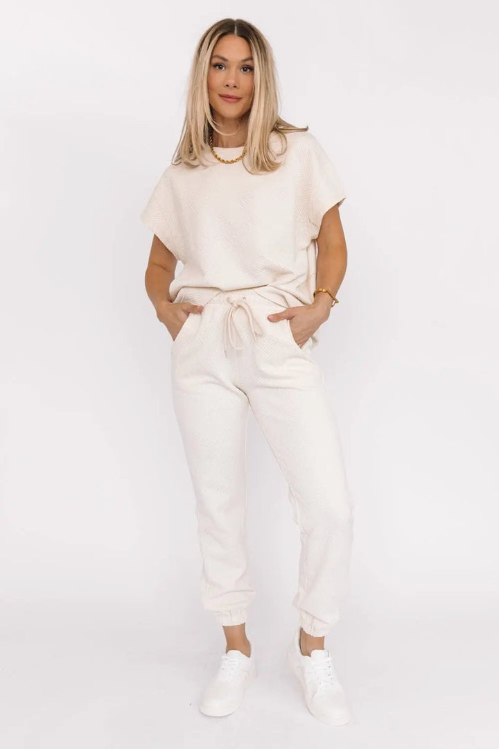 Weekend Vibe Cream Textured Joggers - JO+CO