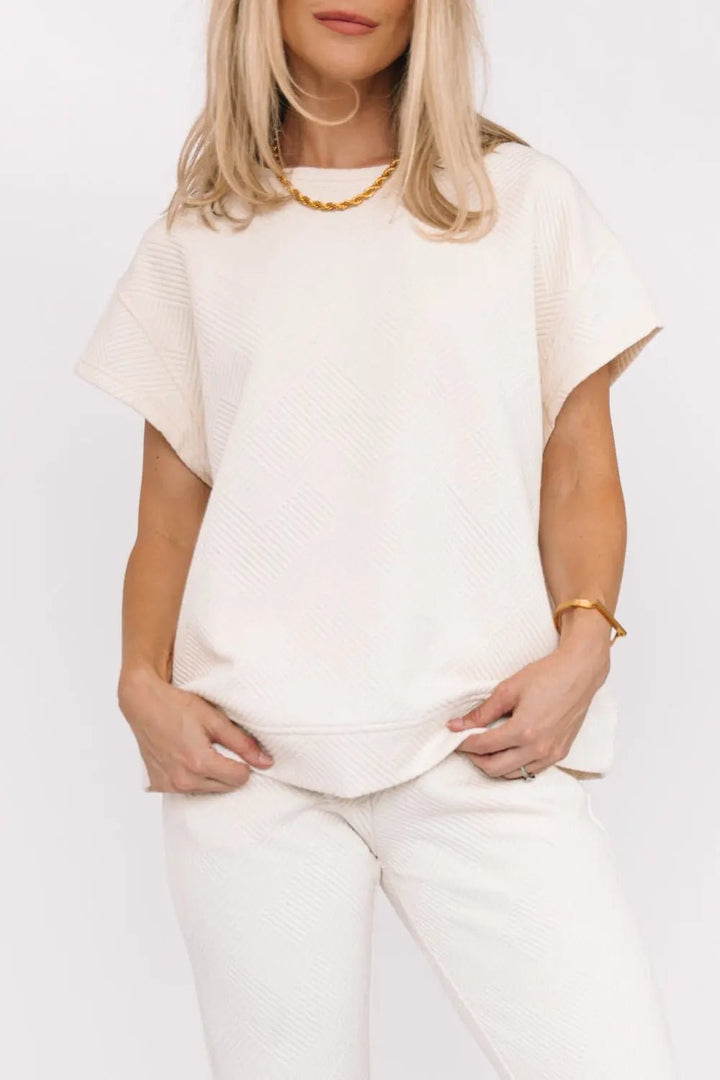 Weekend Vibe Cream Textured Sweater Top - JO+CO