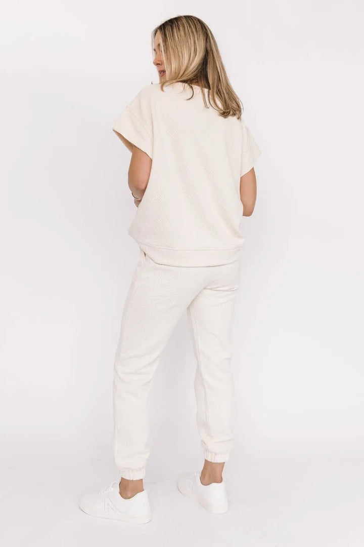 Weekend Vibe Cream Textured Sweater Top - JO+CO