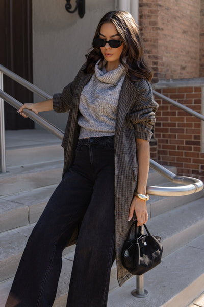 Wells Check Oversized Coat - Grey – JO+CO
