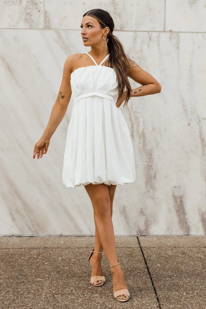 Wren White Bubble Hem Mini Dress - FINAL SALE - JO+CO