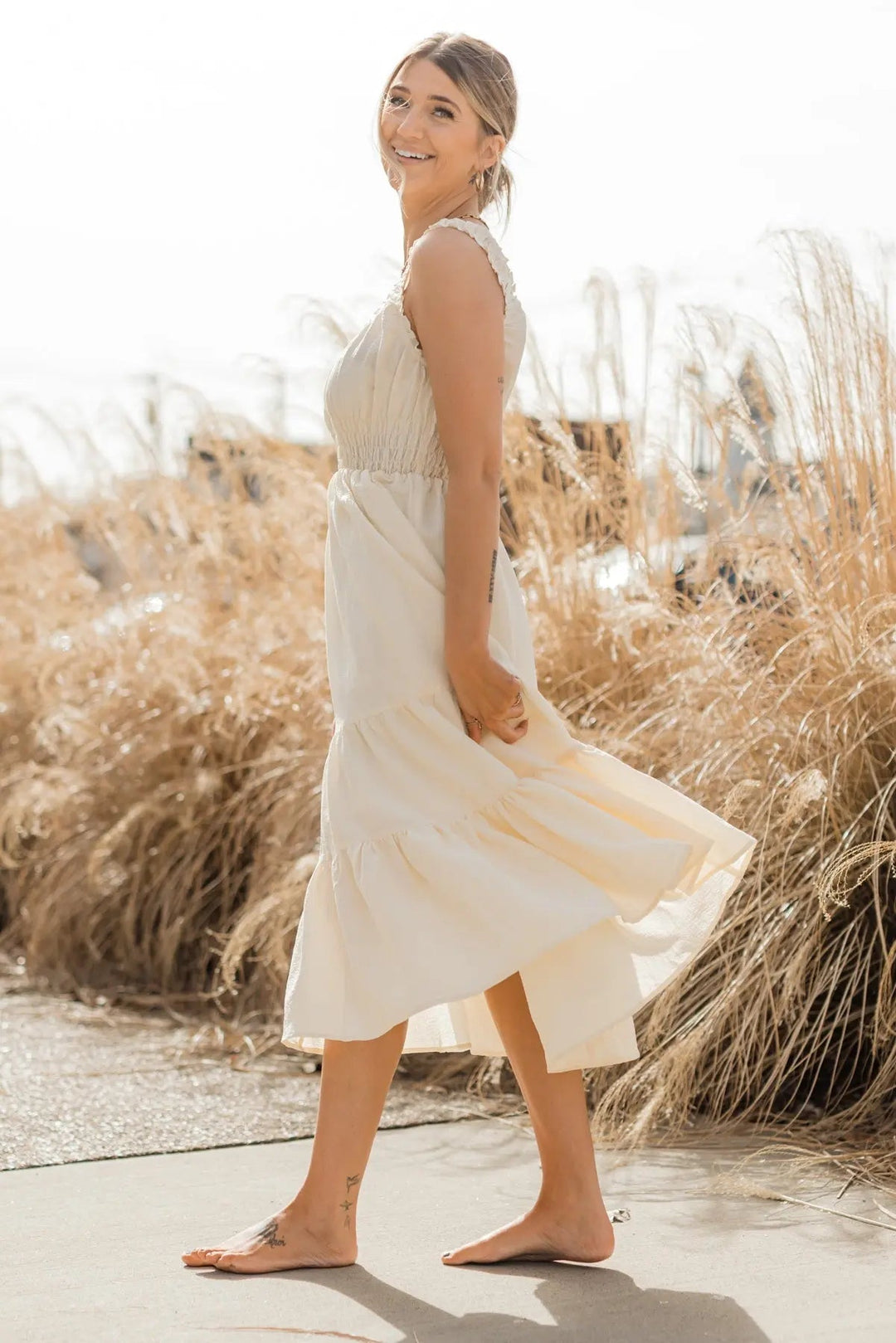 Zara Cream Smocked Waist Midi Dress - FINAL SALE - JO+CO