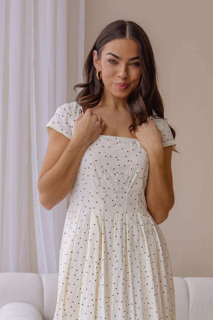 Zoe Ivory Polka Dot Midi Dress - Final Sale - JO+CO