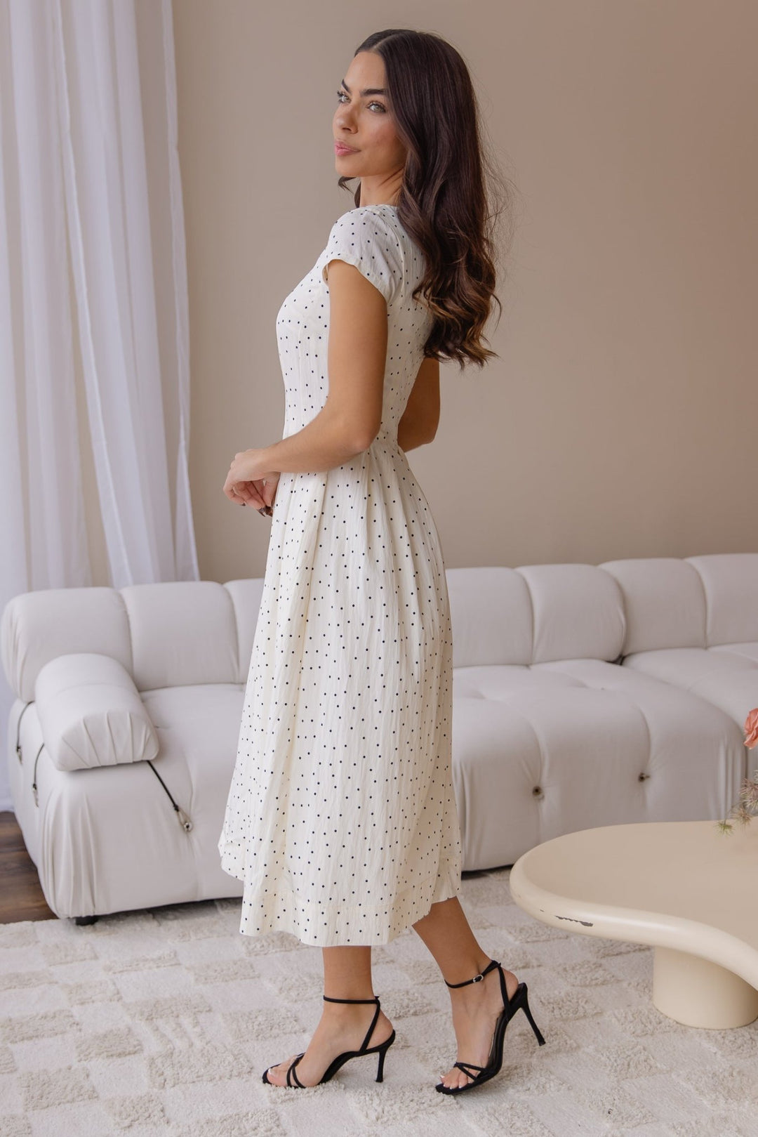Zoe Ivory Polka Dot Midi Dress - Final Sale - JO+CO