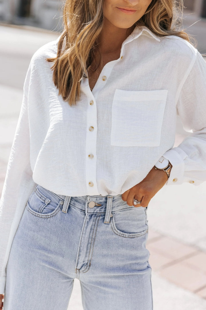 Zola White Textured Button Up Shirt - JO+CO